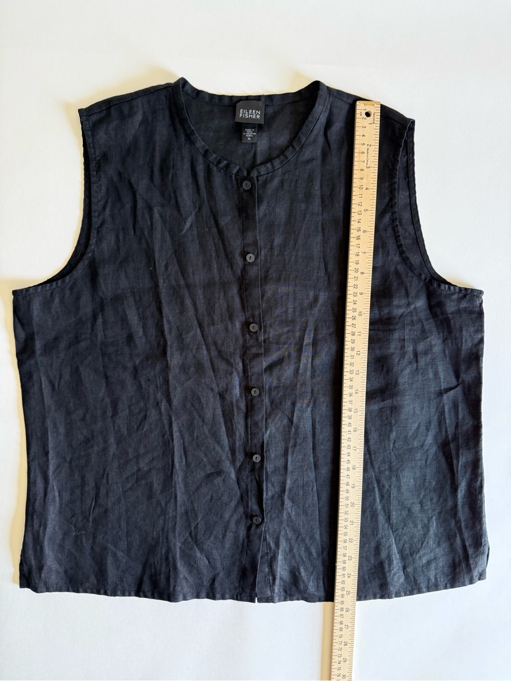 Eileen Fisher 100% Irish Linen Sleeveless Top XL Black Lagenlook Quiet Luxury - Picture 6 of 8